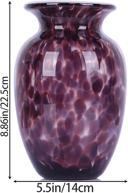 Hand Blown Glass vase, Purple Wide Mouth Glass Large vase for Home Decoration Bouquet, Suitable for Office Living Room TV Stand Kitchen Dining Table Centerpiece Bookshelf entryway Desktop Decoration.