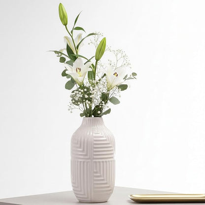 hjn Hand-Glazed White Ceramic Vase - 10.6" H Modern Decorative Centerpiece Vase for Fresh/Dried Flowers, Home Decor for Living Room Bookshelf Mantel | Wedding Housewarming Gift
