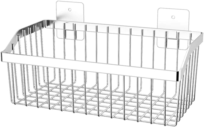 Kitchen Storage Metal Wire Fruit Basket - SUS304 Stainless steel Organizer Storage Bin Baskets for Bathroom - Space Saving Design for Pantry Organization （Silver）