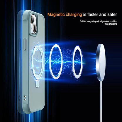 Compatible with iPhone 13 Case & iPhone 14 Case with Invisible Magnetic O-Ring Stand Translucent Phone Cases for 13 & 14 6.1" [Compatible with Mag-Safe][Great Grip Feeling], Blue