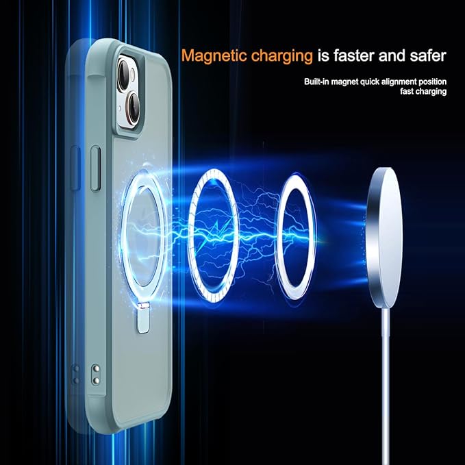 Compatible with iPhone 15 Plus Case with Invisible Magnetic O-Ring Stand Military-Grade Translucent Case for iPhone 15 Plus 6.7" [Compatible with Mag-Safe][Great Grip Feeling], Blue