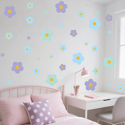 81 Pieces Wall Decal Flower Stickers - Removable Peel & Stick Wall Decals for Kids' Girls Room Decor(Purple, Blue, Green)