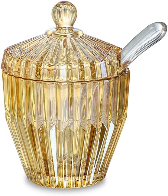 kanpura Champagne Glass Candy Dish with Lid Crystal Candy Jar Jewelry Box Cookie Jar with Spoon for Wedding Christmas Gift