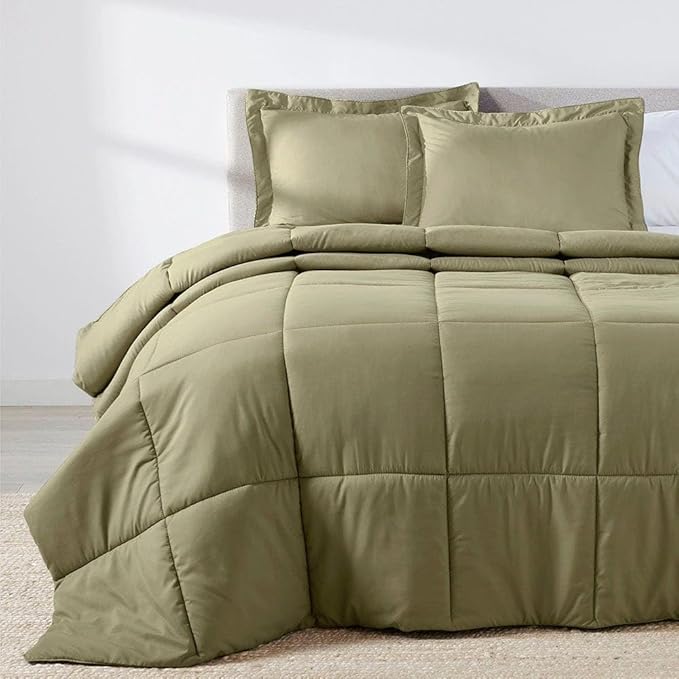 PeachSkinSheets Night Sweats: The Original 1500TC Soft Super Full/XL Full Oversized Comforter Set Sage Green