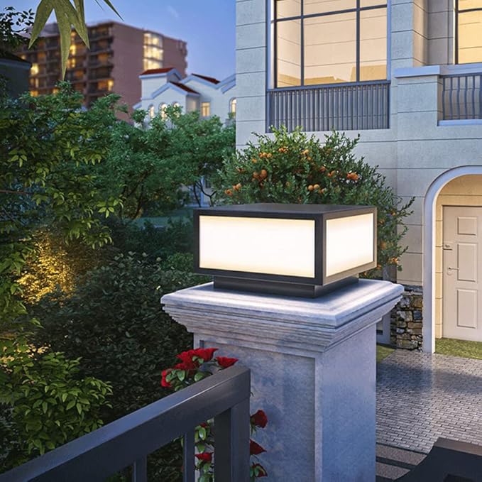 Pillar Lamp Post Light, Fence Deck Cap Light Lantern Column Lamp for Flat Surface Patio Garden Decoration with IP55 Waterproof E26 LED Bulb (Electric Powered)