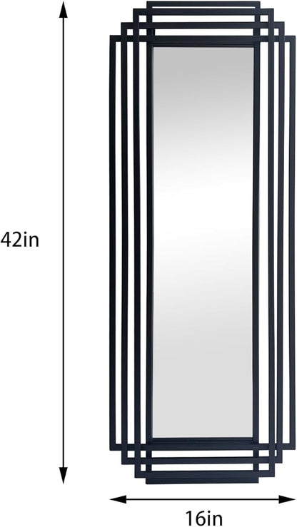 Rectangle Mirror, 42"x16" Geometric Art Mirror wirh Black Metal Frame, Modern Elegant Wall Mirrors for Living Room Bathroom Bedroom Entryway Hallway, Hangs Vertically or Horizontally