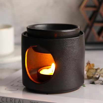 Ceramic Diffuser Black Oil Burner Wax Melt Burners with Tealight Holder (Black)