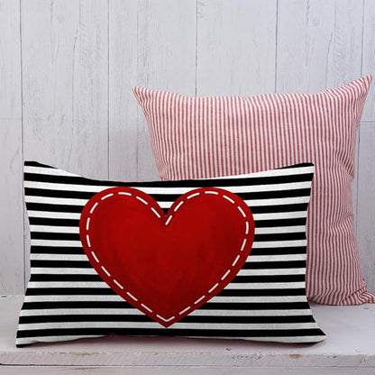 GEEORY Valentines Day Pillow Covers 12 x 20 inch Set of 4 for Valentines Day Decor Red White Stripes Dots Love Heart Throw Pillows Decorative Cushion Cases Valentine Decorations G194-12
