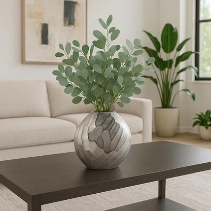 Flower Vase for Home Decor – Modern Hammered Metal Accent, Decorative Centerpiece for Floral Arrangements on Dining Table, Coffee Table, or Office, Stylish Home Accessories – 10", Silver