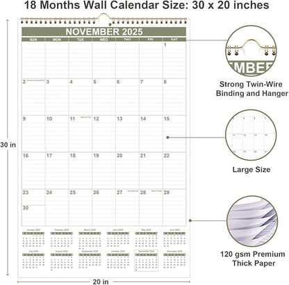 2026 Wall Calendar - Large Calendar 2026-2027 from January 2026 - June 2027, 18 Months Calendar/Planner with Thick Paper, 20" x 30", Vertical, Cyan
