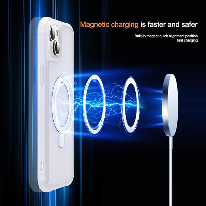 Compatible with iPhone 15 Case with Invisible Magnetic O-Ring Stand Military-Grade Phone Case for iPhone 15 6.1" [Compatible with Mag-Safe][Great Grip Feeling],Translucent
