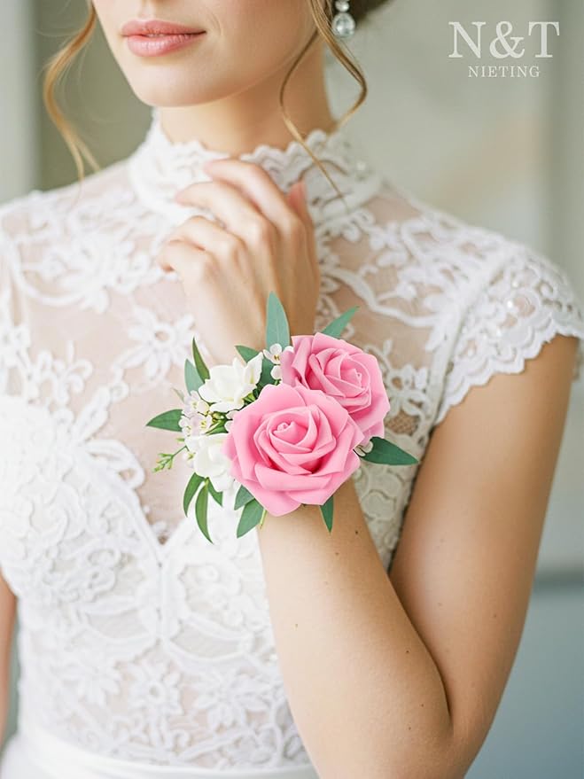 N&T NIETING Artificial Flowers Pink Roses, 25Pcs Fake Flowers Foam Roses with Stems for Valentines Day DIY Wedding Bridesmaid Bridal Bouquets Centerpieces Party Home Decoration Baby Shower