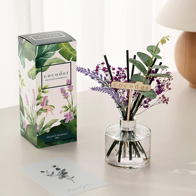 COCODOR Lavender Reed Diffuser/White Jasmine/6.7oz/1Pack / Home Fragrance Scent Essential Oil Stick Diffuser for Bedroom Bathroom Home Decor for Women