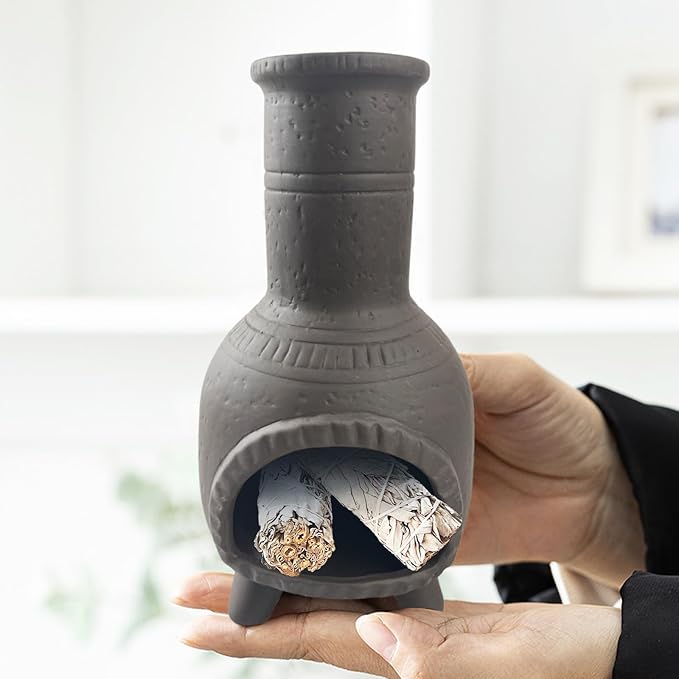 Ceramic Chimney Incense Burner Palo Santo Sticks Holder Sage Burner Holder Incense Cones for Yoga Studio Living Room Home Decor,Black