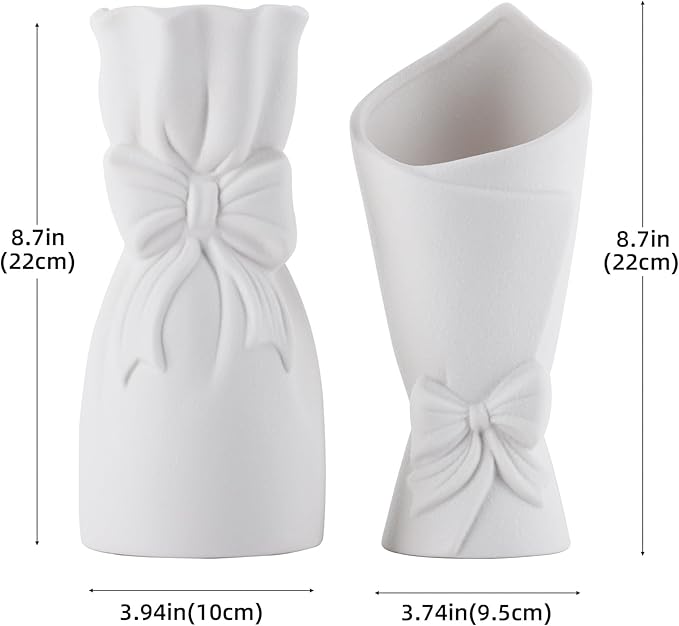 Frosted Porcelain Floral Handmade Vases,Frosted Ceramic vases,Geometric Ceramic Flower Vase for Modern Home Decoration and high-end Wedding,Matte Frosted Texture Bud Flower Vase (2pcs Set)