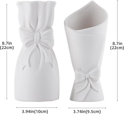 Frosted Porcelain Floral Handmade Vases,Frosted Ceramic vases,Geometric Ceramic Flower Vase for Modern Home Decoration and high-end Wedding,Matte Frosted Texture Bud Flower Vase (2pcs Set)