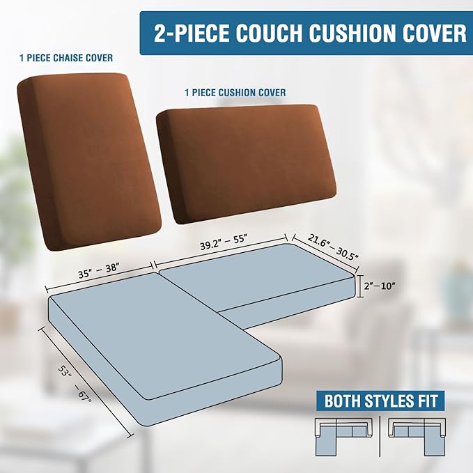 H.VERSAILTEX Fleece 2 Piece Sectional Couch Covers L Shape Stretch Couch Cushion Covers Thick and Soft Sofa Covers for Sectional Sofa Set Washable (2 Seater + 1 Chaise, Caramel)