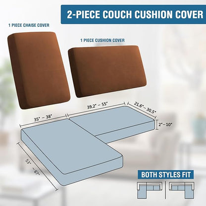 H.VERSAILTEX Fleece 2 Piece Sectional Couch Covers L Shape Stretch Couch Cushion Covers Thick and Soft Sofa Covers for Sectional Sofa Set Washable (2 Seater + 1 Chaise, Caramel)
