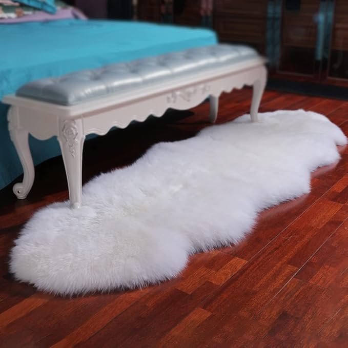 Premium Genuine Fur Sheepskin Rug Real Australia Sheepskin Natural Luxury Fluffy Lambskin Fur Area Rug Seat Covers for Kids Bedroom Sofa Chair Cover (Creamy White, Double Pelt/2ft x 6ft)
