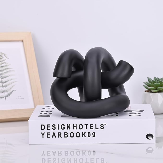 LCCCK Funky Abstract Black Knot Knick Knacks - Black Accent Decor for Coffee Table & Tv Stand, Modern Geometric Sculpture Scandinavian Minimalist Home Statue Decorative Objects Entryway Bookcase Book