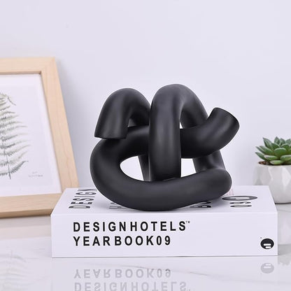 LCCCK Funky Abstract Black Knot Knick Knacks - Black Accent Decor for Coffee Table & Tv Stand, Modern Geometric Sculpture Scandinavian Minimalist Home Statue Decorative Objects Entryway Bookcase Book
