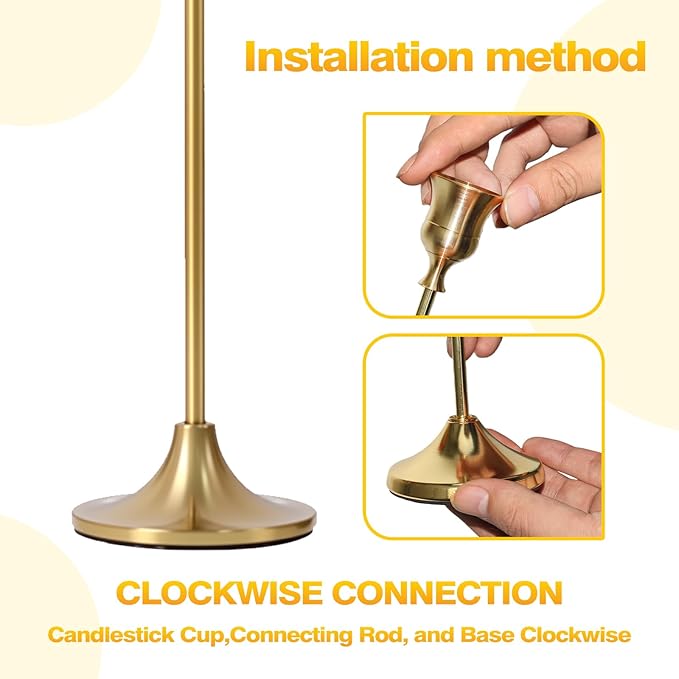 3-Piece Tapered Candleholder Set Brass-Finish Gold Column Candleholders Metal Vintage Decor Dining Table Centerpiece Wedding Mantelpiece Housewarming Gift