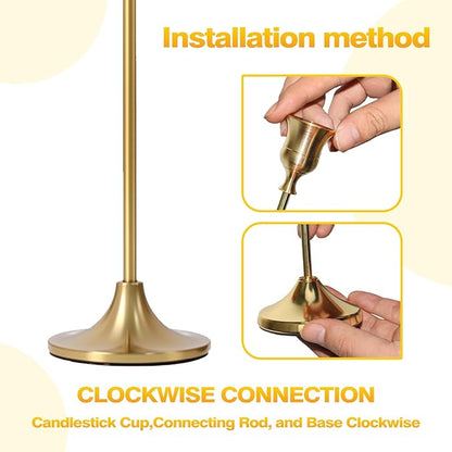 3-Piece Tapered Candleholder Set Brass-Finish Gold Column Candleholders Metal Vintage Decor Dining Table Centerpiece Wedding Mantelpiece Housewarming Gift