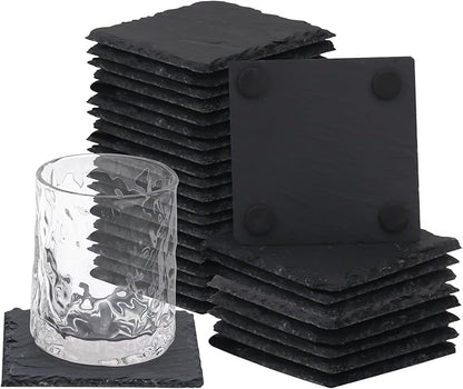 30 Pack 4 Inch Square Slate Coasters,Black Stone Coasters with Anti-Scratch Bottom, Ideal for Home Decor, Bar, Housewarming Gifts, and Laser Engraving KUKLIPJIM