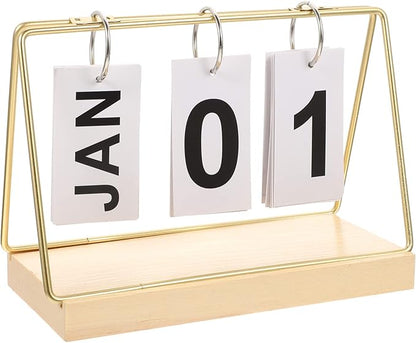 Perpetual Flip Calendar 2023 Wood Block Daily Calendar Metal Flip Christmas Countdown for Farmhouse Office Wedding Desktop Decor Golden