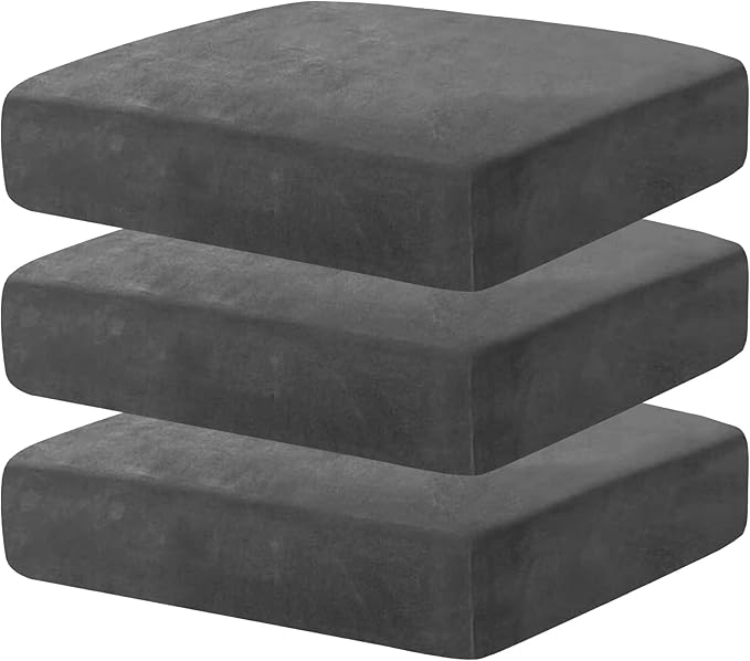 MAXIJIN Velvet Stretch Seat Cushion Covers Couch Cushion Cover for Individual Cushions Sofa Seat Cushion Slipcovers with Elastic Bottom (3 Piece XL Sofa Cushion Covers, Gray)