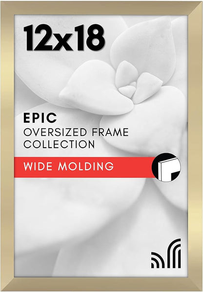 Americanflat 12x18 Poster Frame with Polished Plexiglass - Gold Picture Frame - Wide Photo Frames Made of Engineered Wood for Vertical or Horizontal Wall Display - Epic Collection - Gold