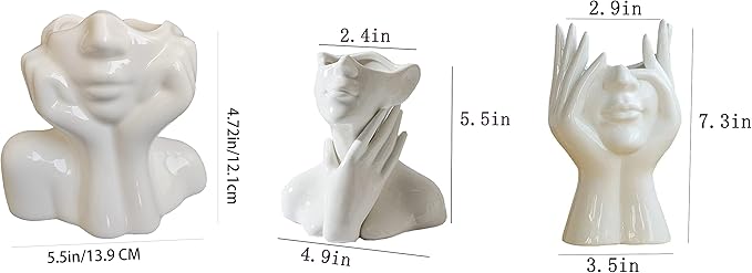 Face Vase Unique Ceramic Vase for Room,Office,Home Decor,White,Set