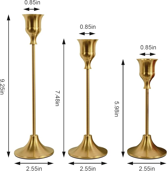 Brass Gold Candlestick Holders Taper Candle Holders, Set of 3 Vintage Candle Sticks Holder Decor Used as Fireplace Mantel or Table Centerpieces for Wedding, Dinning, Party