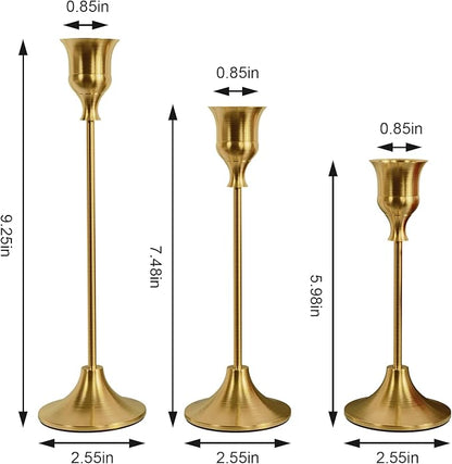 Brass Gold Candlestick Holders Taper Candle Holders, Set of 3 Vintage Candle Sticks Holder Decor Used as Fireplace Mantel or Table Centerpieces for Wedding, Dinning, Party