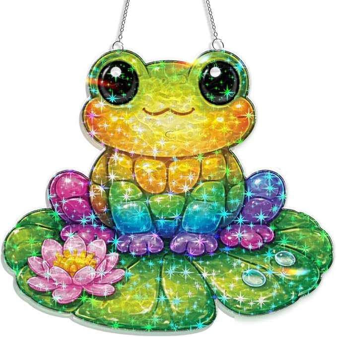 Rainbow Lotus Frog Acrylic Suncatcher, Window Hanging Sun Catcher Ornament, Crystal Prism Light Catcher Decor, Sunlight Window Decor, Aesthetic Home Decor Gift