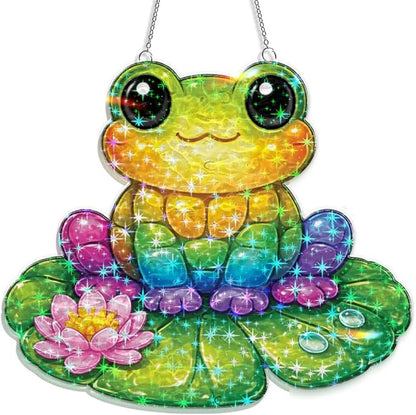 Rainbow Lotus Frog Acrylic Suncatcher, Window Hanging Sun Catcher Ornament, Crystal Prism Light Catcher Decor, Sunlight Window Decor, Aesthetic Home Decor Gift