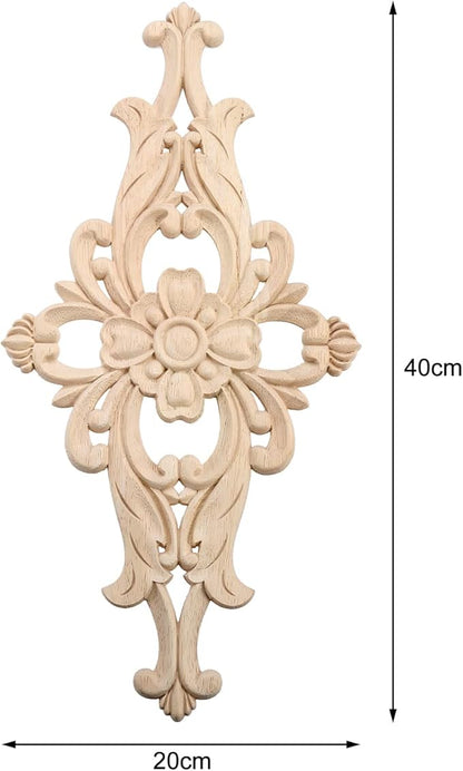MUXSAM Wood Carved Appliques Furniture Decorative Onlays, 1Pc Unpainted DIY Center Carving Decal for Door Wall Ceiling Cabinet Dresser Mirror Bed Mantel Bench Decoration, 40x20cm/15.75"x7.87"