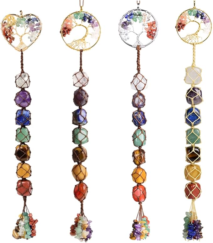 Anjiucc 7 Chakra Stone Healing Crystal Tree of Life Wall Hanging Home Interior Decoration，Window Decoration，Yoga Meditation