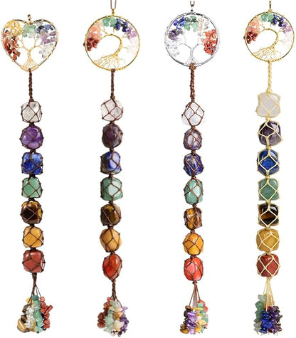 Anjiucc 7 Chakra Stone Healing Crystal Tree of Life Wall Hanging Home Interior Decoration，Window Decoration，Yoga Meditation