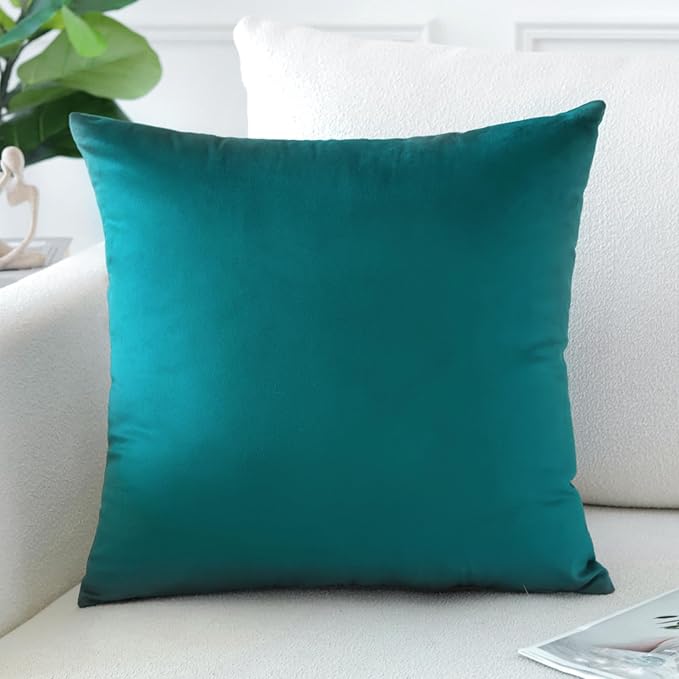 Artscope Luxury Velvet Pillow Covers Decorative Square Pillowcases Soft Solid Cushion Cases for Couch Sofa Bedroom Home Decor 18x18 Inch Teal