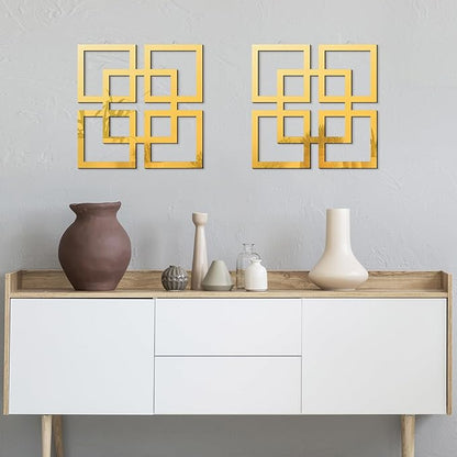 flangairy 2 Piece Gold Geometric Wall Mirrors, 11.8 Inch Wooden Frame Acrylic Mirror Decor for Bathroom Bedroom Living Room Modern Farmhouse Home Decorations
