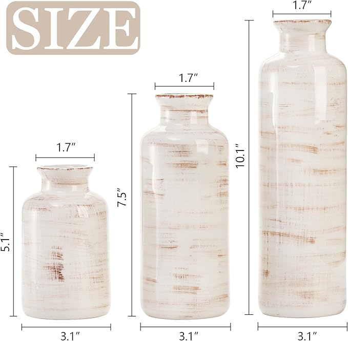 Nicunom Ceramic Vase Set of 3, Rustic Ceramic Flower Vase for Home Decor, Boho Decorative vase for Room, Centerpiece,Table, Shelf, Mantel and Entryway Decor