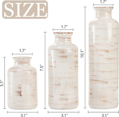 Nicunom Ceramic Vase Set of 3, Rustic Ceramic Flower Vase for Home Decor, Boho Decorative vase for Room, Centerpiece,Table, Shelf, Mantel and Entryway Decor