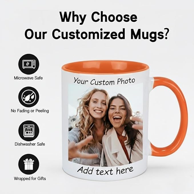 G9W168 Custom Coffee Mug, Customizable Coffee Cups with Pictures Personalized Ceramic Mug for Gifts Novelty Personalized Mugs for Friends (Orange)