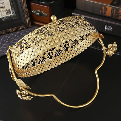 Metal Fruit Basket 11x8 Inch - Gold Decorative Storage Organizer for Coffee Table,Rustproof Iron Wire Basket with Handle for Office/Living Room