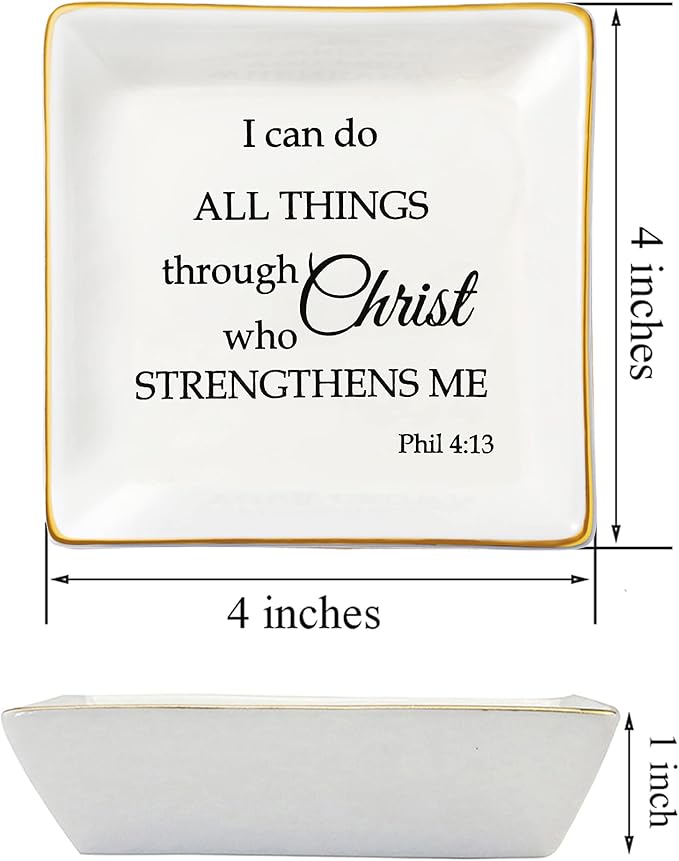 JoycuFF Religious Jewelry Gifts Inspirational Christine Trinket Dish Tray Motivational Gifts for Women Teens Christines Birthday Thanksgiving Day Christmas