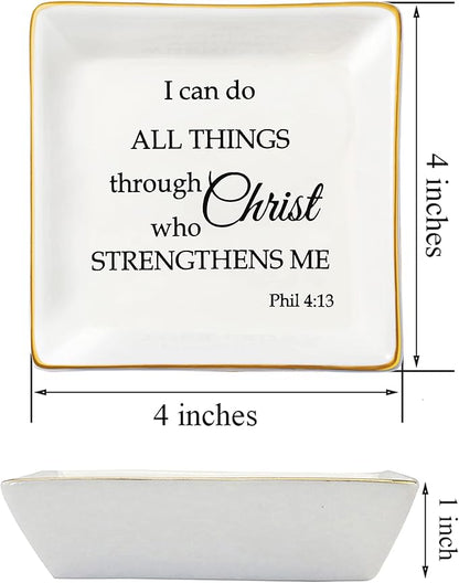 JoycuFF Religious Jewelry Gifts Inspirational Christine Trinket Dish Tray Motivational Gifts for Women Teens Christines Birthday Thanksgiving Day Christmas