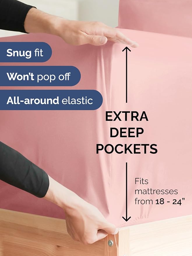 Extra Deep Twin XL Sheet Set - 4 Piece Breathable and Cooling Sheets - Hotel Luxury Bed Sheets Set - Easy Fit - Soft, Wrinkle Free and Comfy Sheets Set - Baby Pink Sheet Set with Extra Deep Pockets