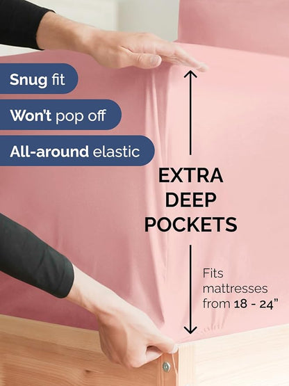 Extra Deep King Sheet Set - 6 Piece Breathable & Cooling Sheets - Hotel Luxury Bed Sheets Set - Easy & Secure Fit - Soft, Wrinkle Free & Comfy Sheets Set - Baby Pink Sheet Set with Extra Deep Pockets