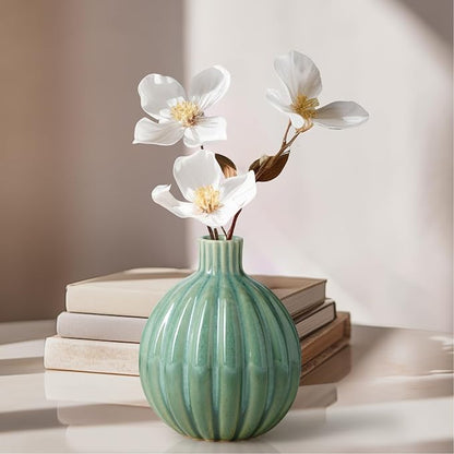 Torre & Tagus 5" Reactive Glaze Ceramic Green Bud Vase - Mint Green Two-Tone Handmade Textured Vases for Home Decor & Flowers as Small Decorative Accents for Coffee Table & Shelf (Allium 5 Inch Vase)